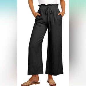 Linen Pants - High Waist Boho Wide Leg Cropped Palazzo Beach Pants